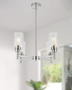 Brushed Nickel Chandeliers for Dining Room Farmhouse Chandelier Fixture with Clear Glass Shades 4 Light Kitchen Island Lighting Pendant Light Fixture for Dining Room Living Room Bedroom