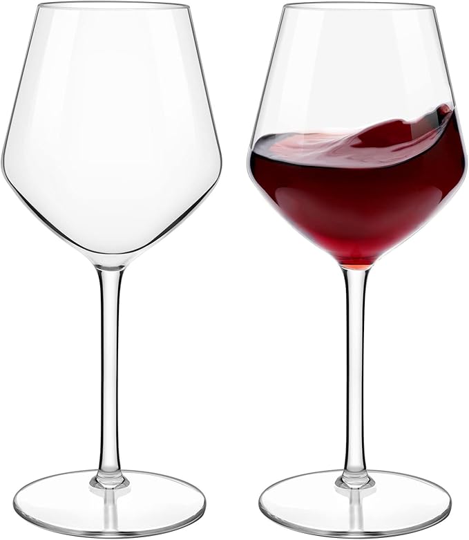 MICHLEY Floating Wine Glasses for Pool Unbreakable Tritan Plastic Red Wine Glasses with Stem Poolside Floating Cups 18.5 OZ, Dishwasher Safe, Set of 2
