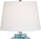 Possini Euro Design Asian Modern Table Lamp 27" Tall Teal Glaze Textured Ceramic Temple Jar White Tapered Drum Shade for Bedroom Living Room House Home Bedside Nightstand Office Entryway Family