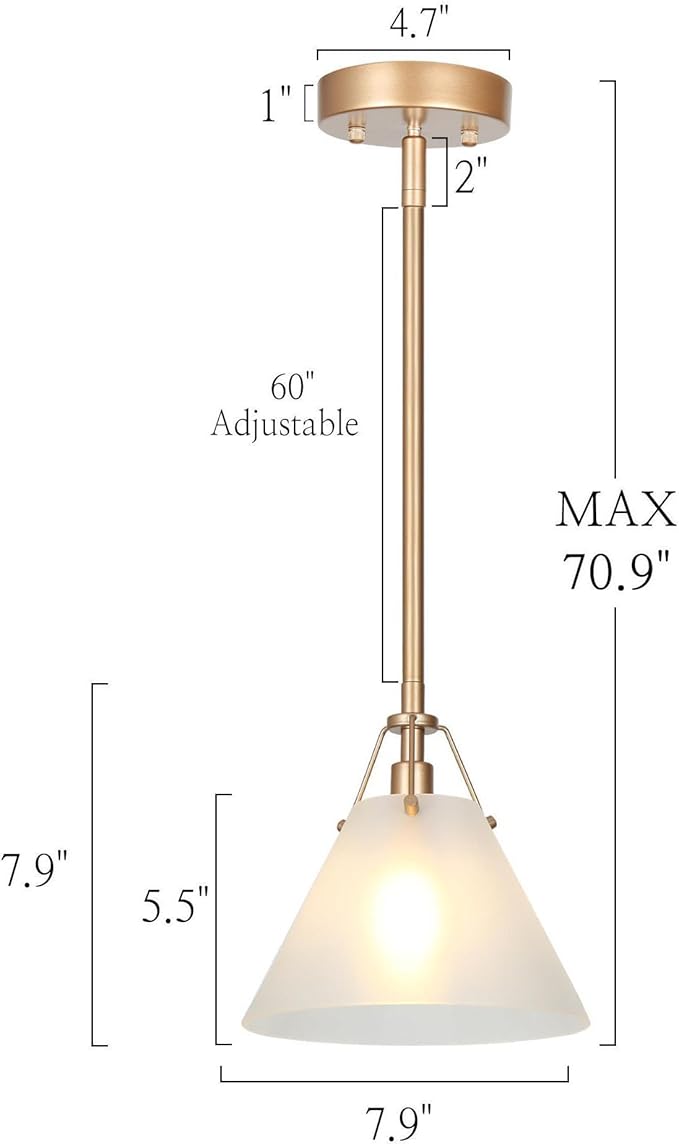 KSANA Gold Pendant Light, Modern Pendant Lights Kitchen Island with Frosted Glass Pendant Hanging Lights for Dining Room, Kitchen, Bedroom