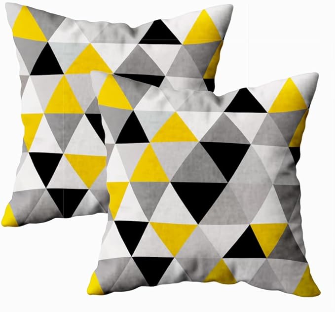 CAPSCEOLL Soft Pillow Covers - Geometric Triangles Mosaic Set of 2 - 18X18 Inch - White, Yellow, Gray - Bedroom, Sofa, Living Room, Holiday Decor