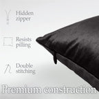 lalaLOOM Velvet Throw Pillow Covers, Set of 2, 18x18 Decorative Square Pillows Home Decor, Soft Accent Cases, Silky Machine Washable Pillowcases for Sofa, Couch, Bedroom, Living Room, Jet Black