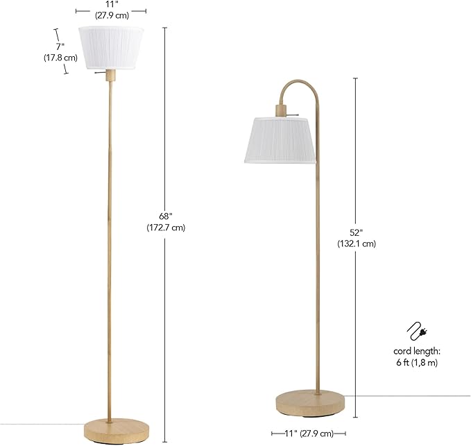 Globe Electric 65907 52" Floor Lamp, Light Faux Wood, White Pattern Shade, On/Off Rotary Switch on Socket