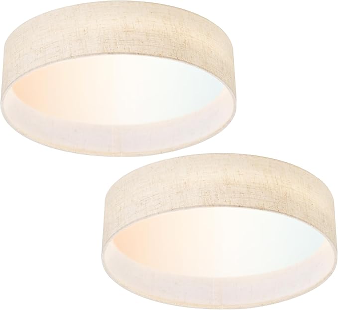 Hamilyeah LED Flush Mount Ceiling Light Fixture Set of 2, Dimmable Ceiling Light Fixture with Fabric Shade 24W 12inch 5CCT, Drum Light Fixture Ceiling Mount for Living Room, Kitchen, Bathroom, Bedroom
