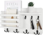Nekon Mail Holder for Wall Mail Organizer with Key Hooks Hallway Farmhouse Decor Letter Sorter Made of Natural Wood with Floating Shelf and Flush Mount Hardware (16.8Inch x 10Inch x 3.2Inch)