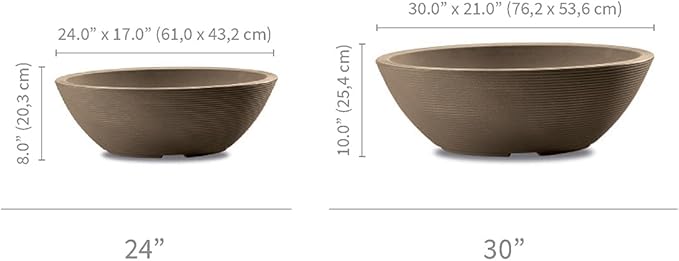 Crescent Garden Delano Oval Planter Bowl, Succulent Garden, Unique Indoor/Outdoor Double-Walled Plant Bowl with Plug- Oval Shape - 24" L x 17" W x 8" H (Mocha)