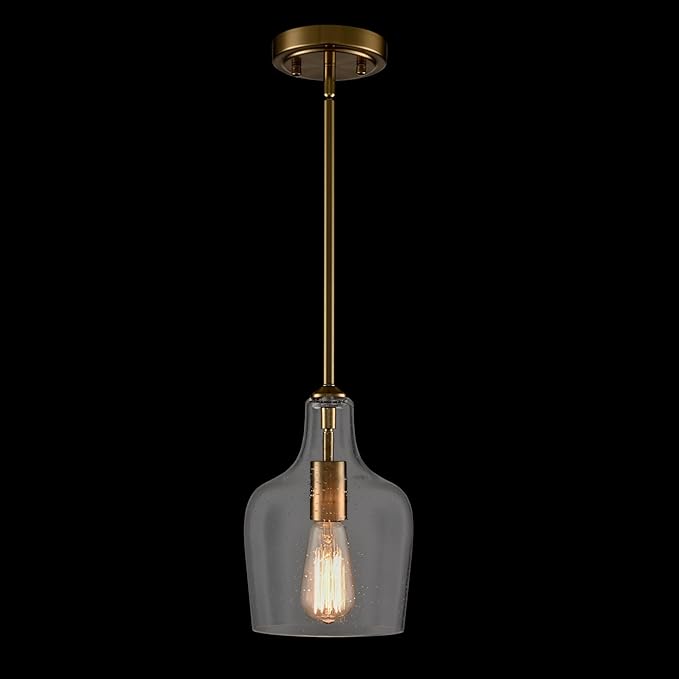 Rod Hung Pendant Light for Kitchen Island (Gold Seeded Glass)
