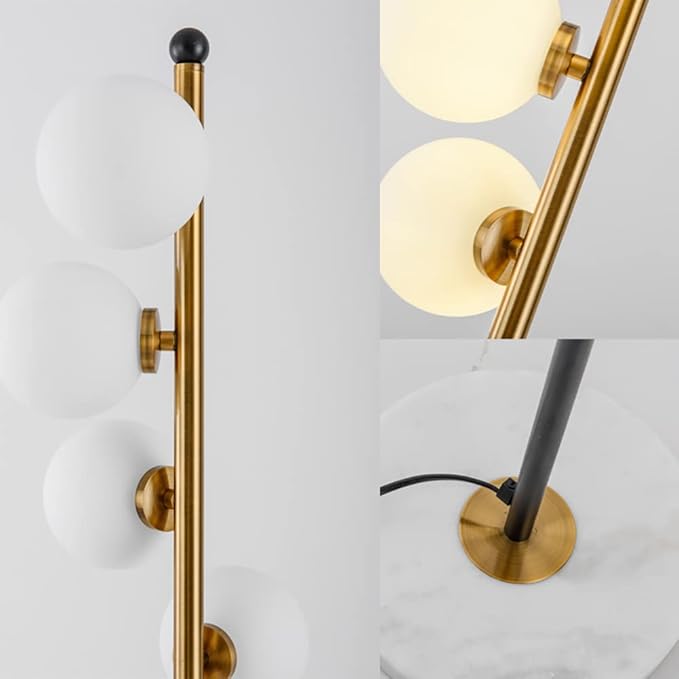 Modern Glass Globes Floor Lamp, 6 Lights Vertical Standing Lamps, Mid Century Floor Lamp, Elegant Floor Lamps with Stable Base for Living Room Bedroom Office