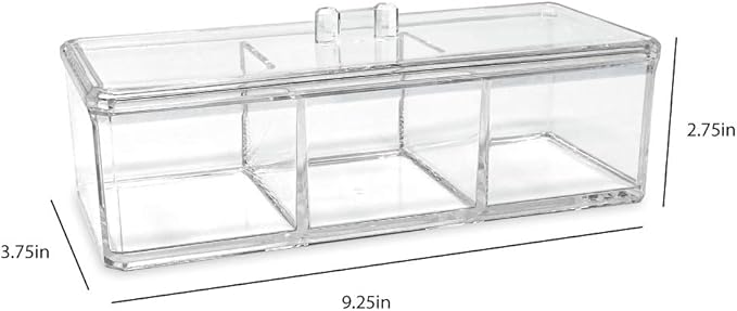 Isaac Jacobs 3-Compartment Clear Acrylic Rectangular Stackable Organizer with Lid, Multi-Sectional Drawer Tray, Storage Solution for Makeup, Craft Supplies, for Bathroom, Kitchen, Office (1, Clear)