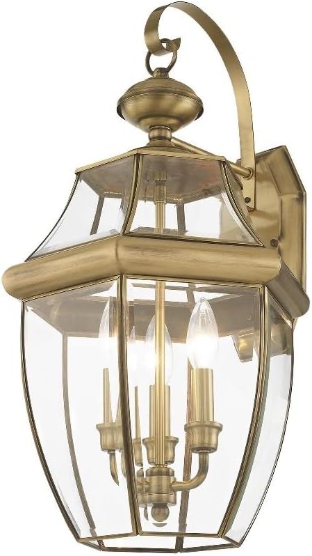 Livex Lighting 2351-07 Monterey 3 Light Outdoor Bronze Finish Solid Brass Wall Lantern with Clear Beveled Glass