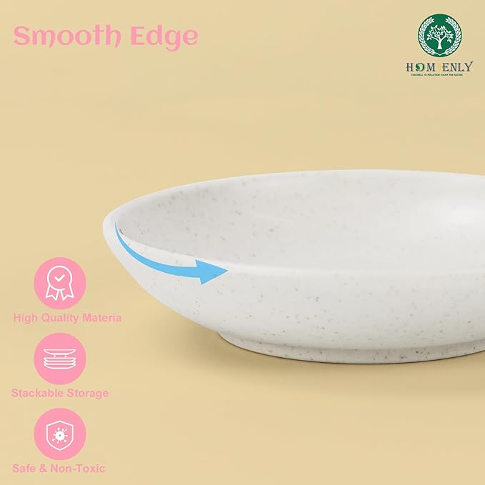 Plastic Dipping Set of 8 - 4 inch Wheat Straw Plates, Soy Sauce Dish, Dipping Bowls, Mini Appetizer Plates for Side Dishes, Condiment, BBQ and Party Dinner - White