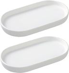 2 Pack White Round Soap Dispenser Tray - 8'' Ceramic Vanity Tray & Organizer Plate Set, Bathroom & Kitchen Countertop Decor for Soap Dispenser, Jewelry, Cosmetics, Sink