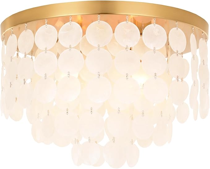 ALICE HOUSE 17.7" Capiz Shell Ceiling Light,Brushed Brass Finish, 4 Light Flush Mount Light for Bedroom, Kitchen, Dressing Room, Dining Room and Entryway AL2608-S4