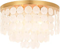 ALICE HOUSE 17.7" Capiz Shell Ceiling Light,Brushed Brass Finish, 4 Light Flush Mount Light for Bedroom, Kitchen, Dressing Room, Dining Room and Entryway AL2608-S4