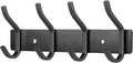 Wall Hooks Heavy Duty, 12 Inch Coat Rack Wall Mount with 4 Hooks, Black Wall Hooks for Hanging Backpack, Bag, Purse, Clothes, Hat, Coat, Towel | Entryway & Bathroom Storage Organization Hanger