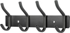 Wall Hooks Heavy Duty, 12 Inch Coat Rack Wall Mount with 4 Hooks, Black Wall Hooks for Hanging Backpack, Bag, Purse, Clothes, Hat, Coat, Towel | Entryway & Bathroom Storage Organization Hanger