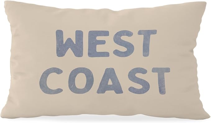 Coastal Throw Pillow Cover 12x20, Preppy West Coast Coquette Decor for Girls Room College Sofa Couch, Trendy Retro Dorm - West Coast
