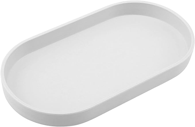 White Small Tray (10 inch), Oval Tray for Bathtub Bathroom Vanity Items, Countertop Organizer, Coffee Accessory, Soap, Perfume.