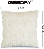 GEEORY Fall Pumpkins Soft Plush Pillow Covers, 16 x 16 Inch Set of 2, Fluffy Faux Fur Wool Decorative Farmhouse Cushion Case for Sofa Home Decoration Beige Pumpkin GC020-16