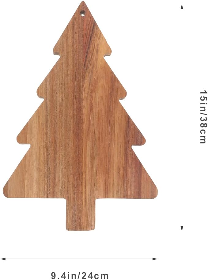 iplusmile Christmas Tree Cutting Board for Kitchen - Acacia Wood Charcuterie Board Platter Wine Holder - Tree Shaped Holiday Decor Block Cheese Serving Tray for Vegetables Fruit Salad Snack