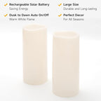 NURADA Large Outdoor Solar Candles Waterproof - 12" x 5" Rechargeable Solar Powered Flameless LED Pillar Flickering Candle for Patio Porch Lanterns Decor - Ivory White Set of 2