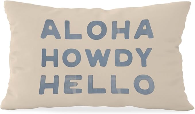 Blue Coastal Howdy Throw Pillow Cover 12x20, Dorm Decor, Granddaughter Preppy Coastal Decor, Trendy Retro Aloha Hello Coquette for Girls Room College Sofa Couch
