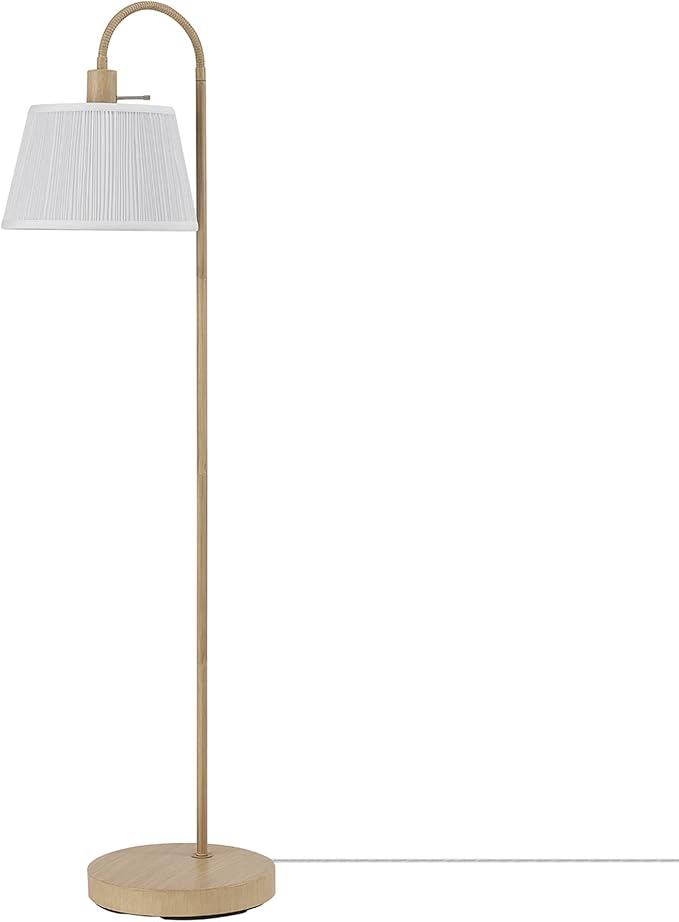 Globe Electric 65907 52" Floor Lamp, Light Faux Wood, White Pattern Shade, On/Off Rotary Switch on Socket