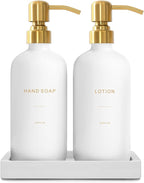 Gold Soap Dispenser Bathroom Set, Hand and Lotion Dispenser with Stainless Steel Pump, Perfect for Modern Bathroom Decor. (Gold)