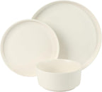 Gibson Home Dempsey Road 12-Piece Stoneware Dinnerware Set – Service for 4, Round White Plates and Bowls, Durable Solid Color Modern Embossed Dish Set, Microwave & Dishwasher Safe