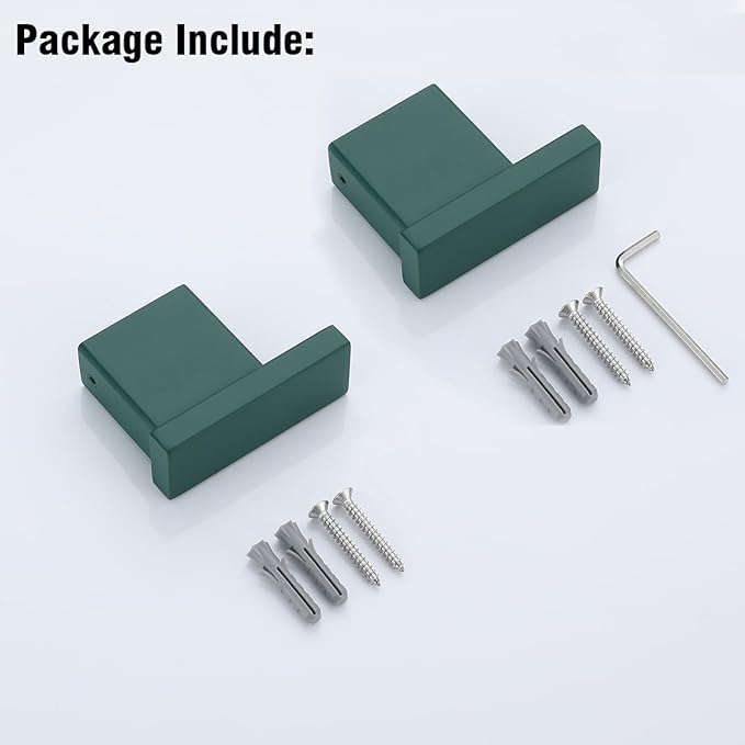 RANDOM Dark Green Towel Hooks for Bathrooms Square Shower Hooks Stainless Steel Wall Mount Coat Hooks.96009-8DKG