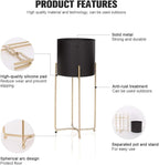 Sinolodo Mid Century Planter with Gold Plant Stand, 3 pcs Modern Planters for Indoor Plants, Metal Floor Planter Set with Foldable Stand(Pack of 3)