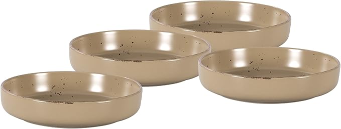HomeVss, Nordic Shape Rising Rim Stoneware 20pc Dinnerware Set, Matte Beige with Speckle Finished Effect