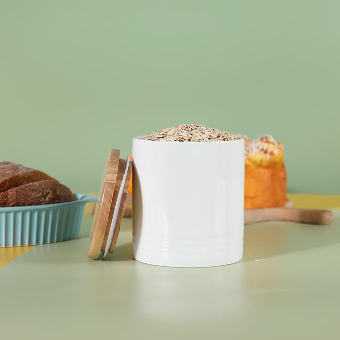LEETOYI Ceramic Food Storage Jar with Seal Lid, Serving for Ground Coffee, Tea, Sugar, Salt and More - 31 Oz (White)