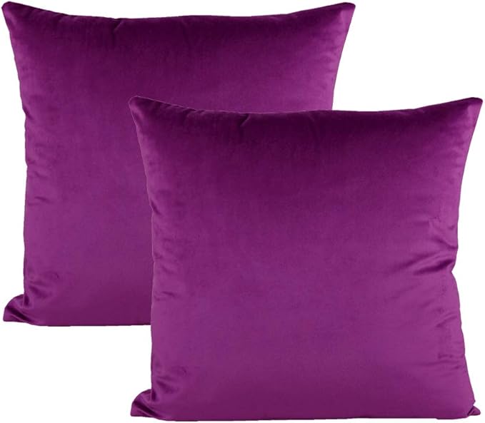Velvet Throw Pillow Covers 24x24 Set of 2 Dark Purple Decorative Soft Solid Square Cushion Cases Home Decor for Couch Sofa Bedroom Office Living Room
