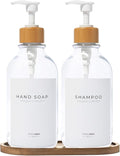 Maisonovo Plastic Soap Dispenser Set | Hand Soap and Dish Soap Dispenser Set | 16.9oz Amber Bottles with Black Bamboo Pump | Bathroom Lotion Dispenser with Pump Set of 2