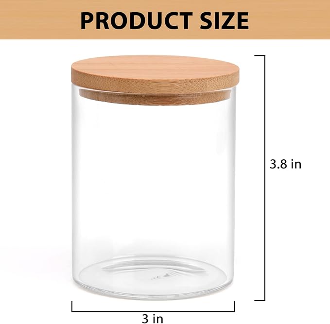 6 Pack Glass Qtip Holder Dispenser Set - Apothecary Jars with Lids for Vanity Makeup Organizer - Bathroom Canister Storage Organizer for Cotton Ball, Cotton Swab, Cotton Round Pads,Floss