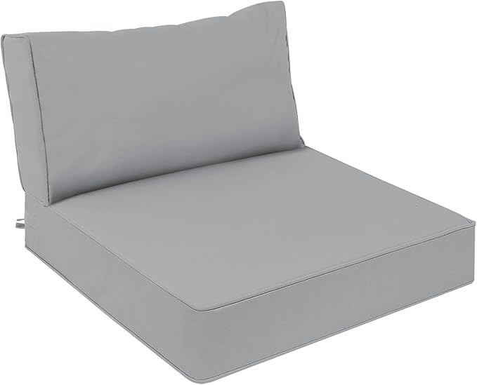 AAAAAcessories Outdoor Deep Seat Cushions, Waterproof, Fade-Resistant Patio Furniture Replacement Cushions, 25.5" x 25.5" x 5" + 25.5" x 13.5", Gray