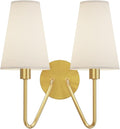 Electro bp;Double Head Classic 2 Lights Wall Sconces Lighting Fixture Polished Gold with Cream White Linen Fabric Lamp Shades E12 80W Hardwired;