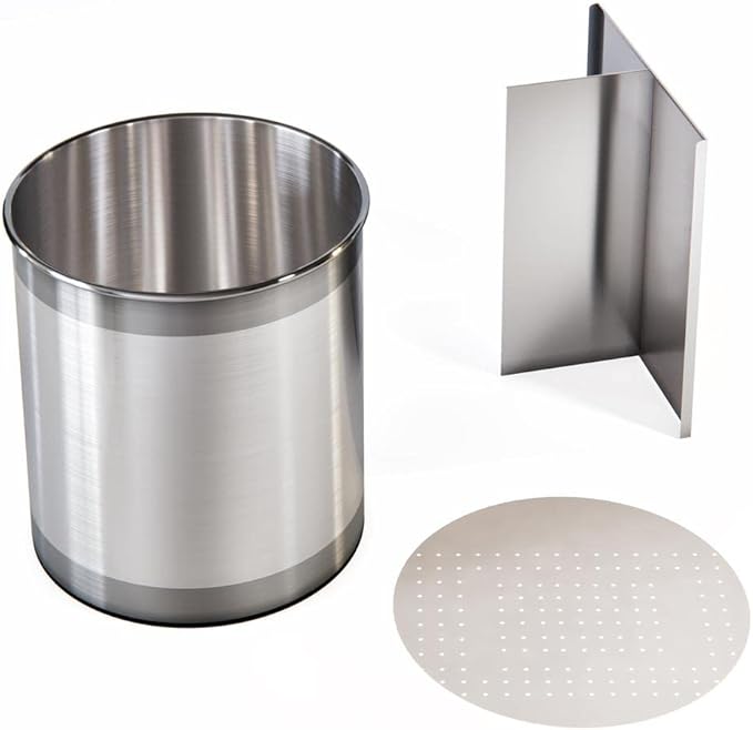Cooler Kitchen Rotating Extra Large Stainless Steel Utensil Holder Caddy with Sturdy No-Tip Weighted Base, Removable Divider, and Gripped Insert Bottom -Dishwasher Safe Metal Cooking Utensil Holderâ