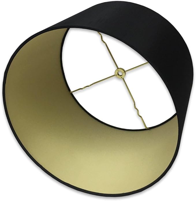 Royal Designs, Inc. HB-610-18BLK/GL Shallow Drum Hardback Lamp Shade, 17 x 18 x 11.5, Black with Gold