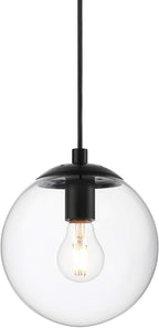 XiNBEi Lighting 8 inch Globe Pendant Lighting Kitchen Island, Modern Industrial Black Pendant Light with Clear Glass Adjustable Hanging Light Fixture for Dining Room XB-P1259-MBK
