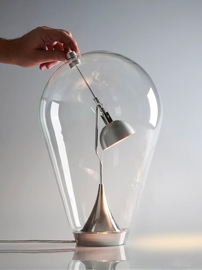 Bofea-Modern Glass Table Lamp,Desk Lamp for Home Office,Globe Nightstand Lamps with Clear Glass Shade,Touch Control Reading Light Creative Swing Arm Lamp for Living Room Study Room Decorative