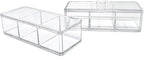 Isaac Jacobs 3-Compartment Clear Acrylic Rectangular Stackable Organizer with Lid, Multi-Sectional Drawer Tray, Storage Solution for Makeup, Craft Supplies, for Bathroom, Kitchen, Office (2, Clear)