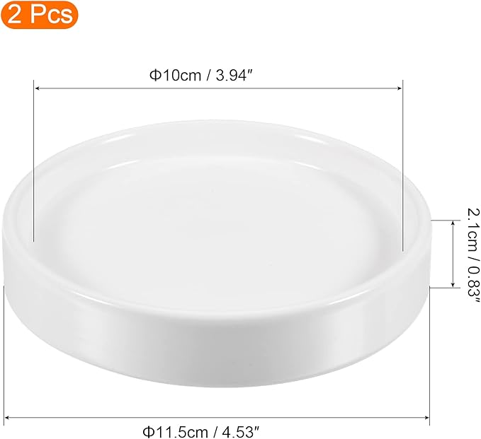 MECCANIXITY Plant Pot Saucer 11.5cm Ceramic Round Flower Drip Tray for Indoor Outdoor, White Pack of 2