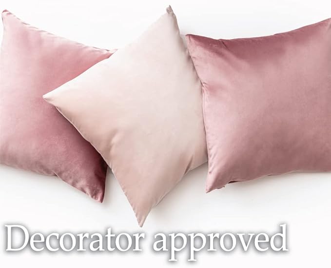 lalaLOOM Velvet Throw Pillow Covers, Set of 2 Decorative Square Pillows Home Decor, Soft Accent Cases, Silky Machine Washable Pillowcases for Sofa, Couch, Bedroom, Living Room, 16x16, Petal Pink