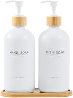 Kitchen Soap Dispenser Set, Hand and Dish Soap Dispenser for Kitchen Sink (White)