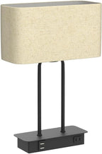 3-Way Dimmable Touch Control Table Lamp with 2 USB Ports and AC Power Outlet Modern Bedside Nightstand Lamp Fabric Shade and Metal Base for Guestroom Bedroom Living Room LED Bulb Included Warm White