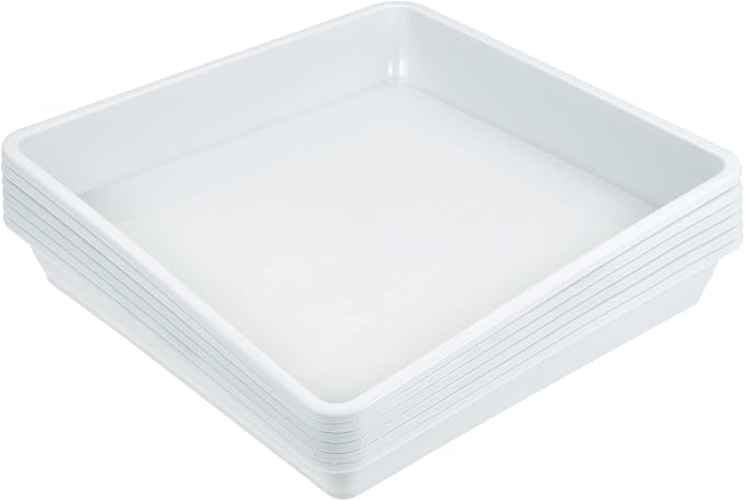 MECCANIXITY Plant Pot Saucer 6 Inch Plastic Square Flower Drip Tray for Indoor Outdoor, White Pack of 6