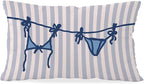 Beachy Throw Pillow Cover 12x20, Blue Coastal Room Decor, Trendy Indoor Outdoor Lumbar Pillow Cover, Preppy Bikini Prints Girls Room College Dorm Sofa Couch Decor
