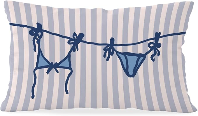 Beachy Throw Pillow Cover 12x20, Blue Coastal Room Decor, Trendy Indoor Outdoor Lumbar Pillow Cover, Preppy Bikini Prints Girls Room College Dorm Sofa Couch Decor